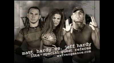 Jeff hardy vs Matt hardy_ lita special guest referee_ vengeance - 9 - December - 2001 .